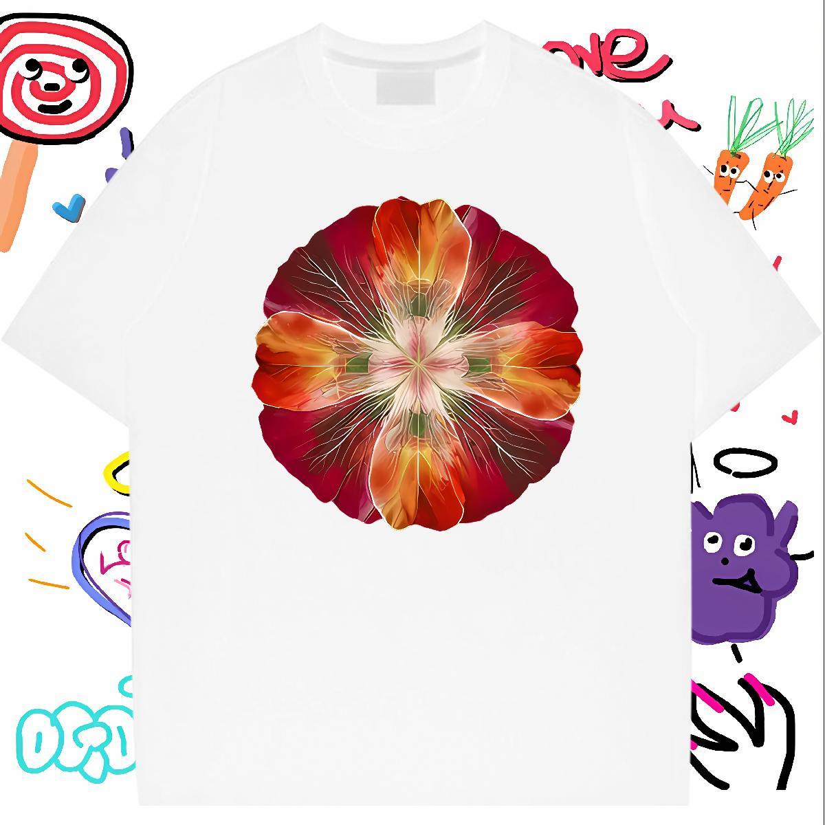 T shirt 230g 100% Cotton flower Hip Hop Breathable Short Sleeve Cartoon Printing L-4XL Men Tshirts 2024 DIY Classic Clothes