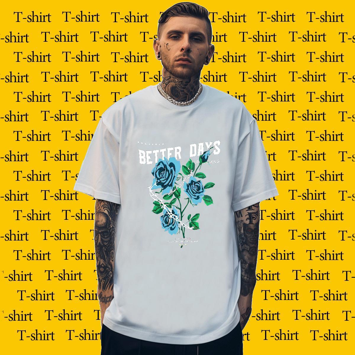 Unisex Couples T Shirts 230g Cotton Outdoor flower Oversized Breathable Crew Neck DIY Customized T-Shirts for Men Tees