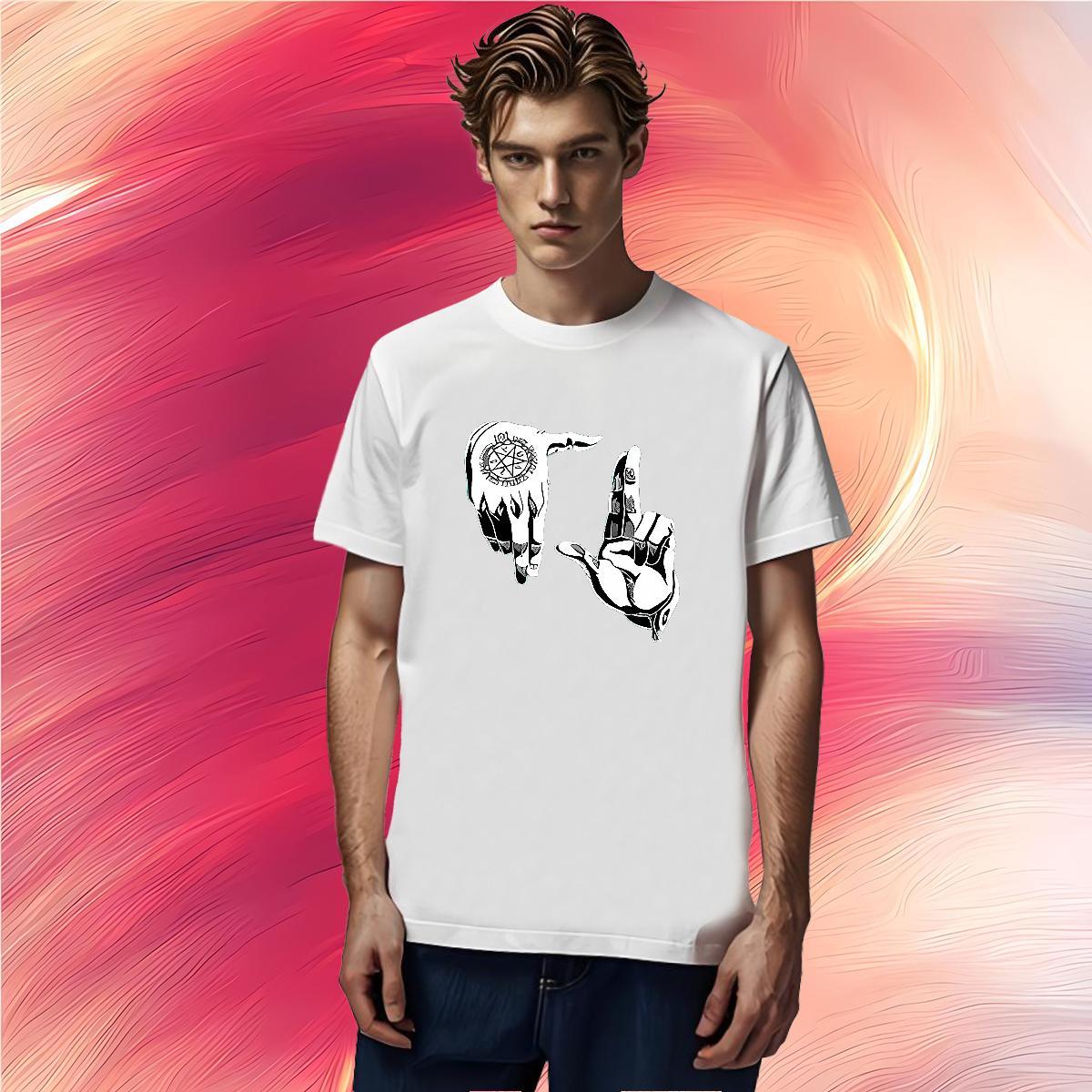 T Shirt For Man 230g Cotton hands Summer Casual O Neck Short Sleeves Anime Print Tshirts 2024 Designer Cool Design Clothes