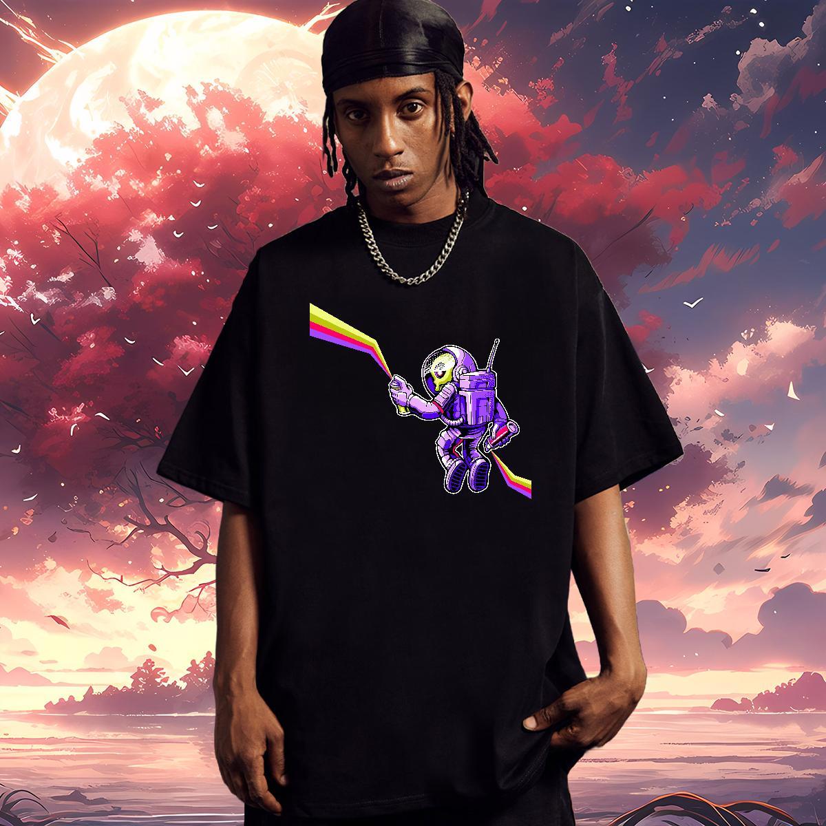 T shirt 230g 100% Cotton universe Hip Hop Breathable Crew Neck Cartoon Print Tshirt for Man Woman Factory Direct Wholesale Tops