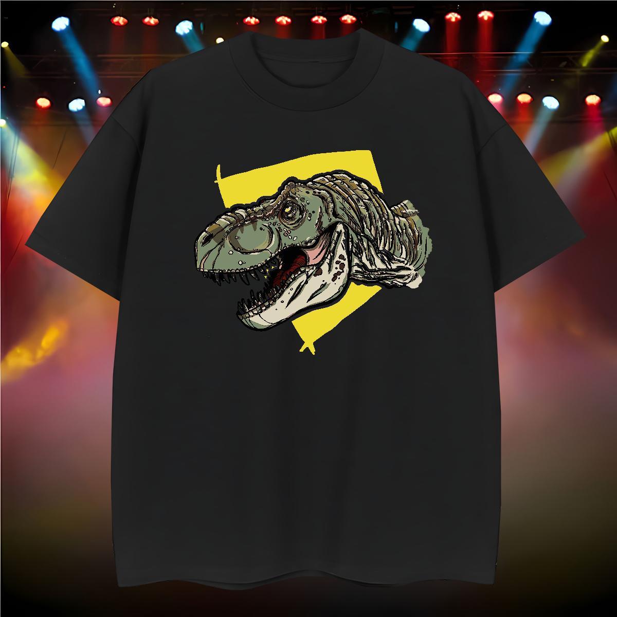 T Shirt For Man 100% Cotton 230g dinosaur Beach Crew Neck Breathable Oversized 3XL 4XL Couples T Shirts 2024 Summer High Quality Tshirts