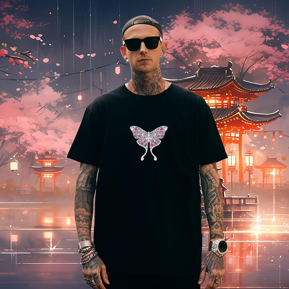 T-Shirts 230g 100% Cotton Butterfly Home Outdoor Breathable Short Sleeve Oversized 3XL 4XL Tshirts 2024 DIY TOP Quality Tops Shirt