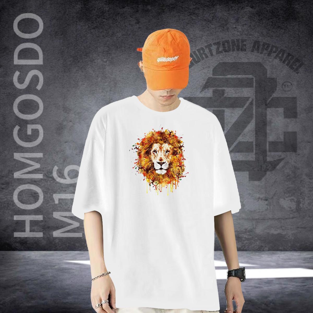 DIY Customized T Shirt For Man 100% Cotton 230g lion Daily Wear Tees Breathable Short Sleeve Classic Men Tees Black White
