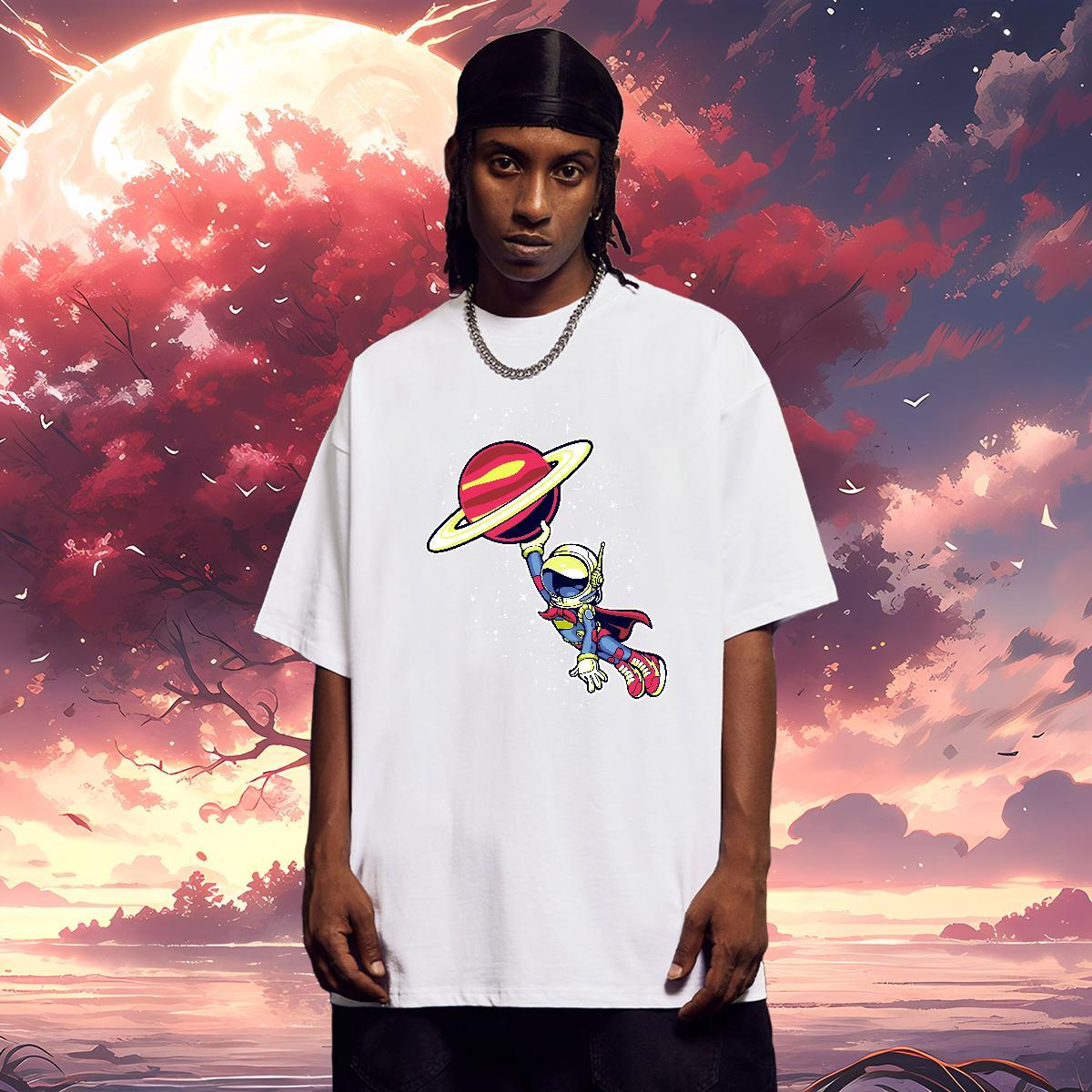 T Shirt For Man 100% Cotton 230g motion Street Casual Breathable DIY Printed Men Tops Tees Classic Loose Tees Shirts