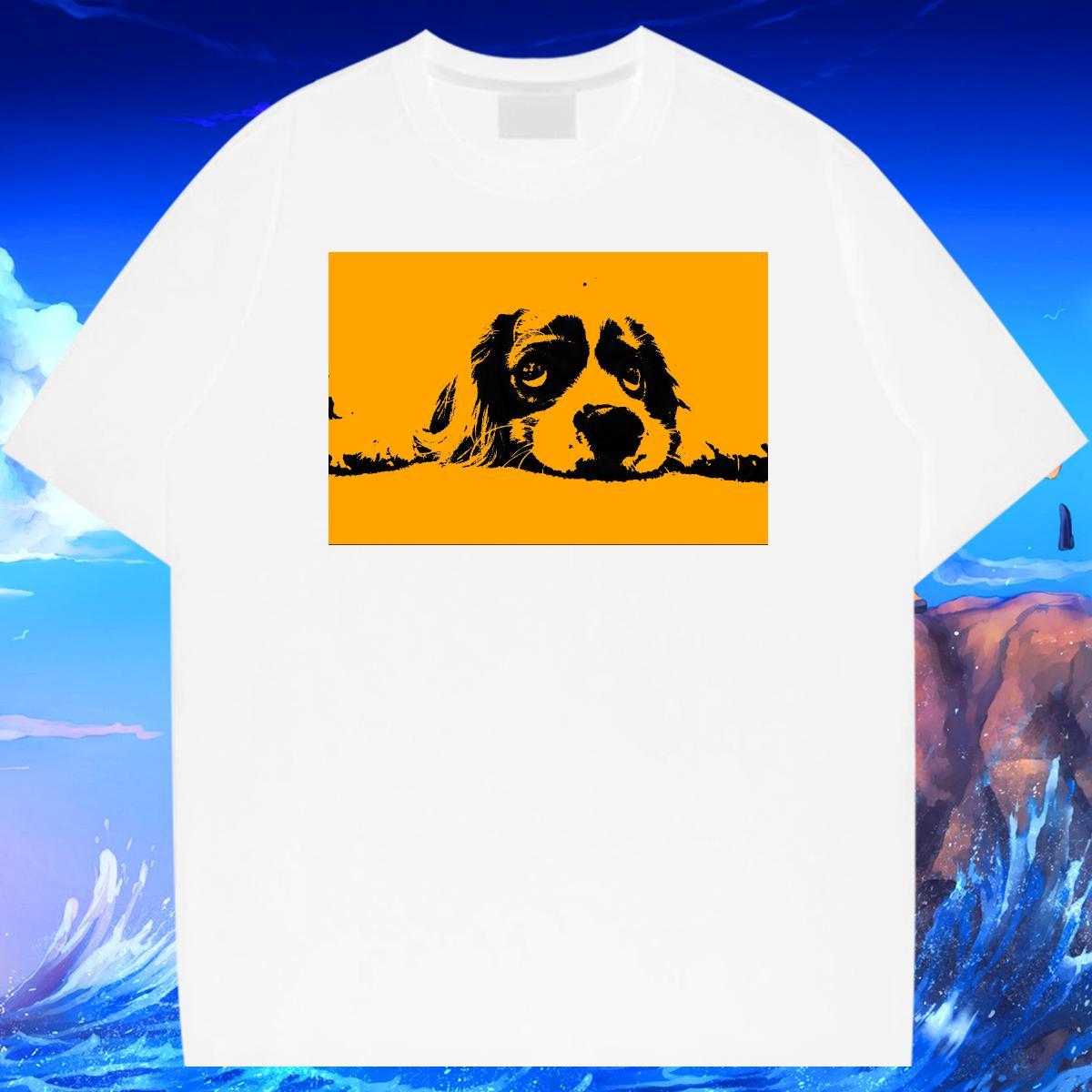 Brand Tshirts 230g 100% Cotton Spring Summer Dog Floral Print Breathable Short Sleeve DIY T Shirts Men Top Tees