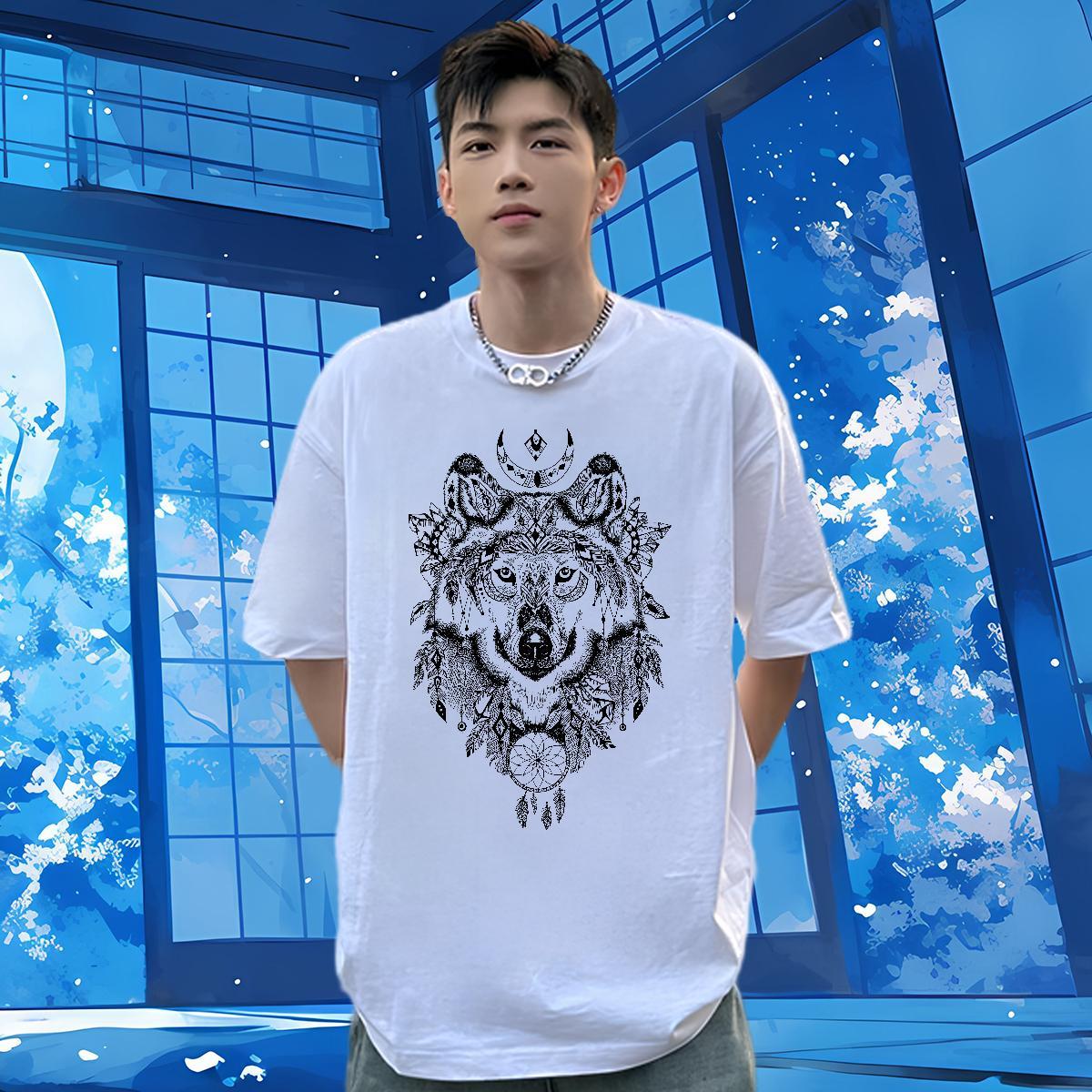 New T shirt 100% Cotton 230g wolf Street Tshirts Pure Cotton Brand Mens Tshirts Custom Cartoon