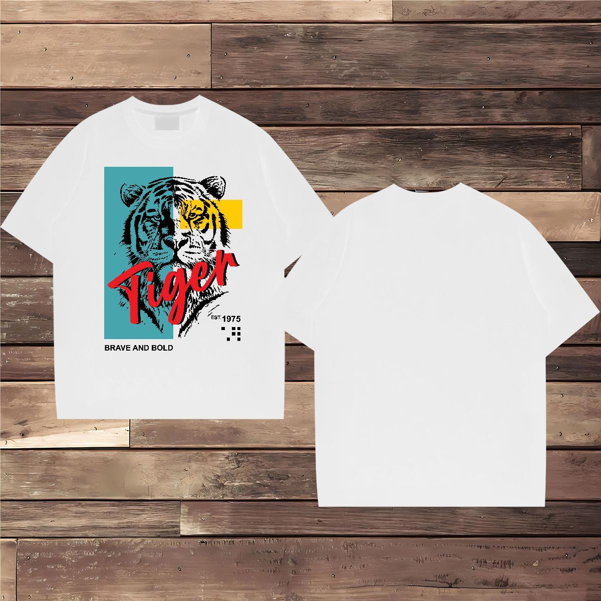 Brand T-Shirts for Men 100% Cotton 230g tiger Street wear Hip Hop Wear Breathable Soft Unisex Couples T Shirts Floral Print