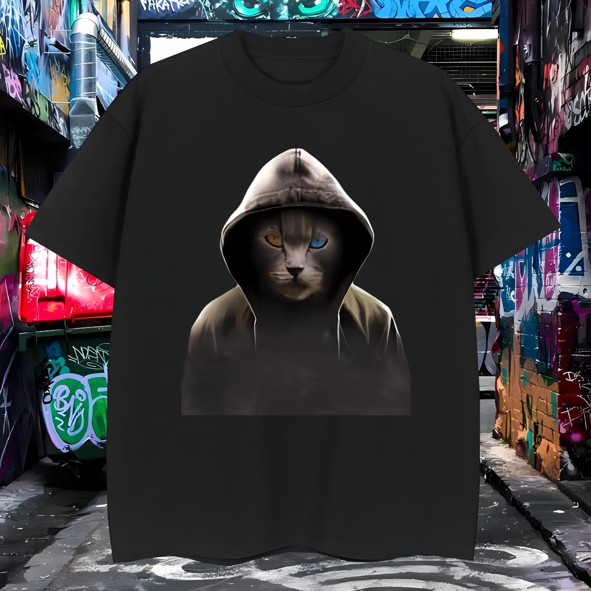 DIY Man T Shirts 230g Pure Cotton cat Casual Daily Wear Clothes Round Neck Short Sleeve Unisex Men Tshirts DIY Logo Oversized