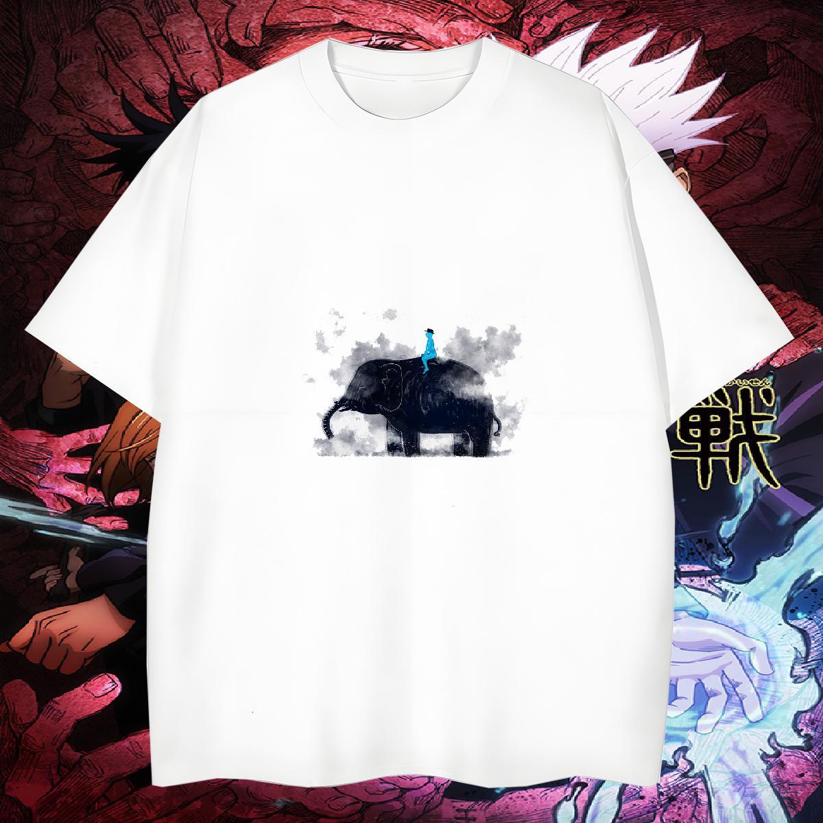 Loose Fit Tshirts 230g 100% Cotton Elephant T Shirt For Man Anime Printing Street Short Sleeve O-Neck Custom Cartoon 2024 DIY Tops Shirt