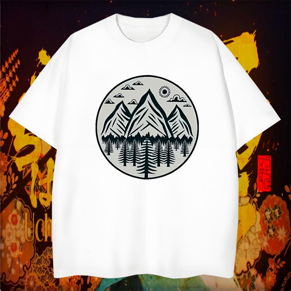 T Shirt For Man 230g 100% Cotton moutain Casual Beach Breathable Anime Mens Tshirts Classic Cool Design Top Tees