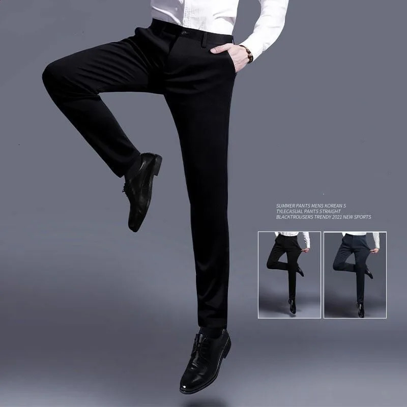 Business Version Slim Fitting Mens Spring Summer Casual Straight Leg Suit Pants Solid Color Button Pockets Fashion Trousers 240806
