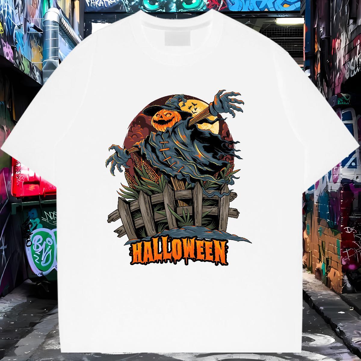 DIY Customized T Shirt For Man 230g Cotton Halloween Casual Tops Crew Neck Breathable Cool Mens Tshirts Cartoon Print