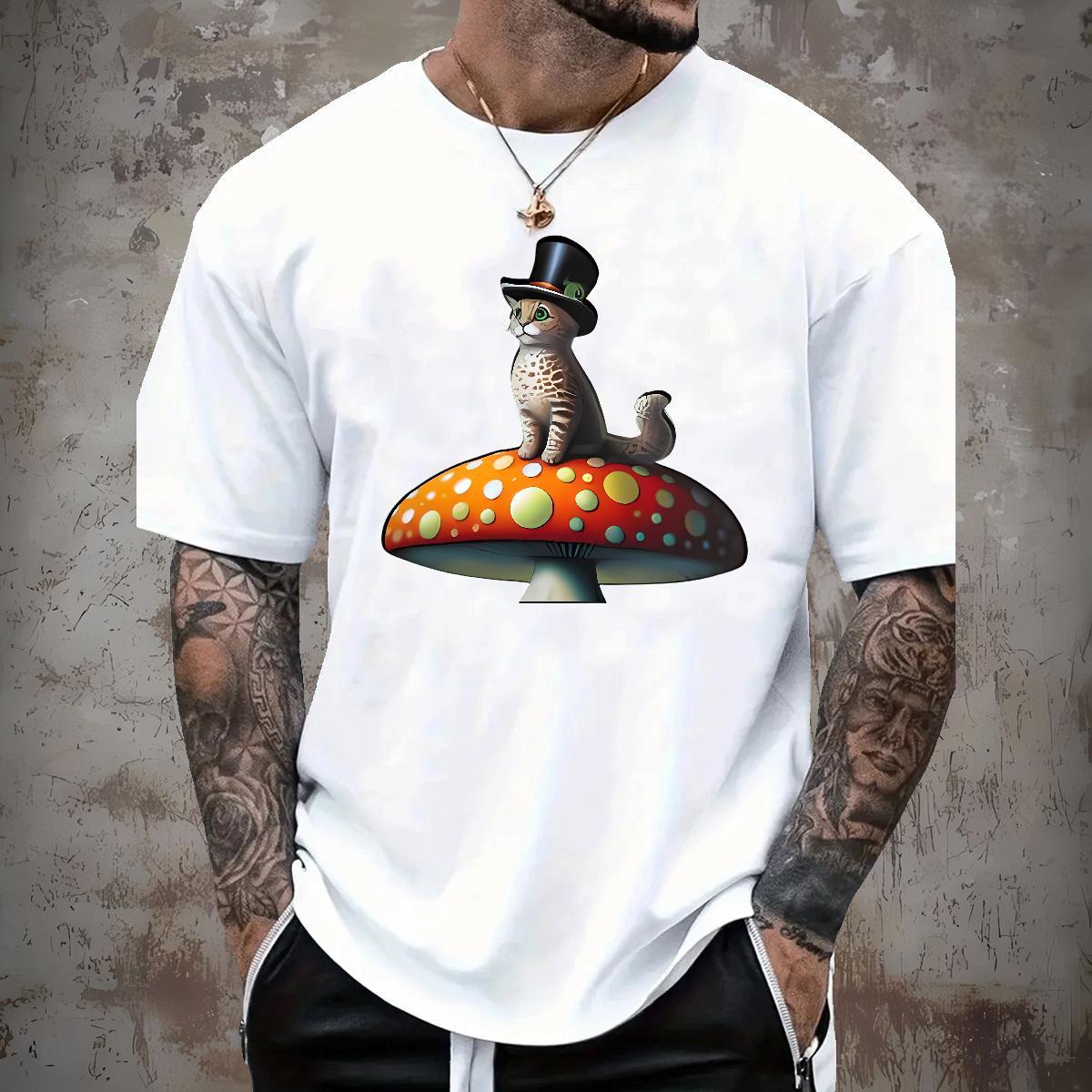 Men T Shirts 230g Pure Cotton cat Summer Casual Breathable Crew Neck Black White Couples T Shirts Wholesale Brand Tops