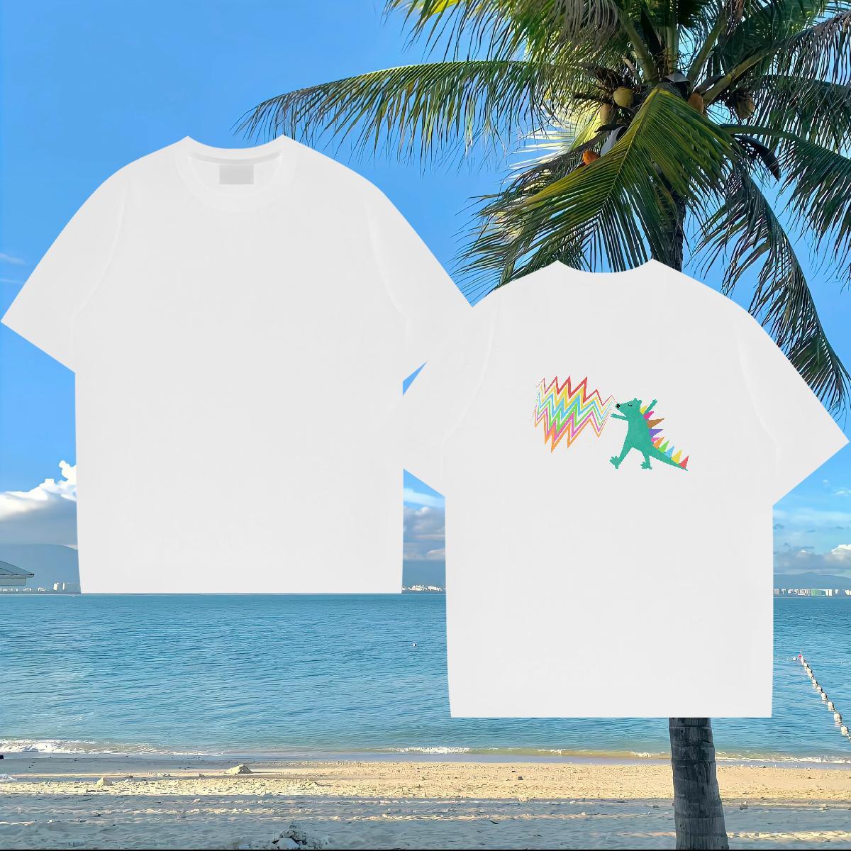 2024 New T-Shirts 100% Cotton 230g dinosaur Spring Summer Clothings Breathable Crew Neck Brand Men Tees Plus Size Cartoon