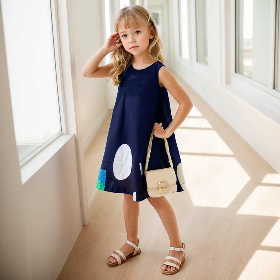 Girls summer dress sleeveless girls party dress dot pattern childrens casual style clothing girls 6 8 10 12 14W240720