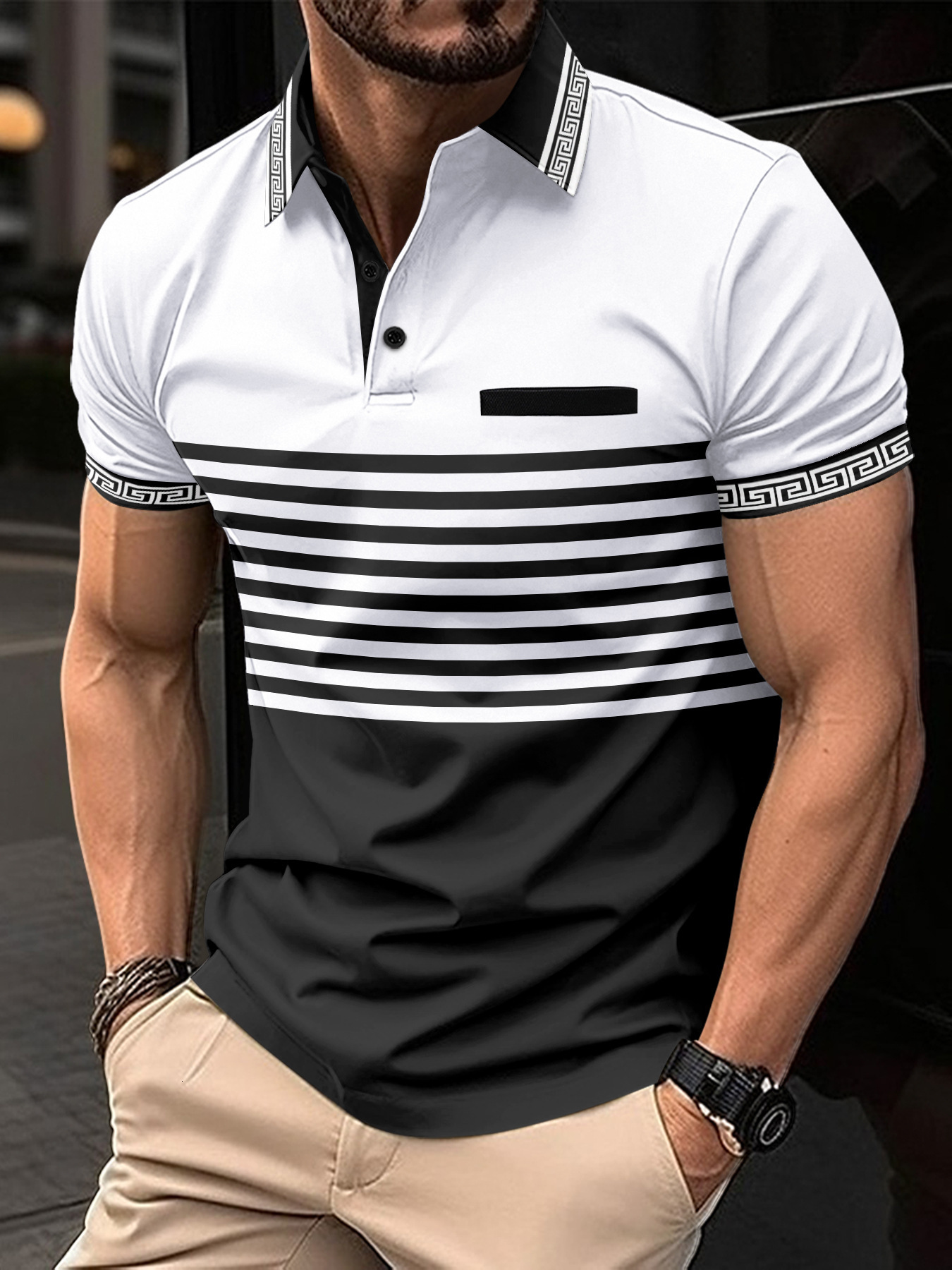 Instagram Summer Fast Selling POLO Shirt Jacquard Thread Flip Collar Men's Sports Polo