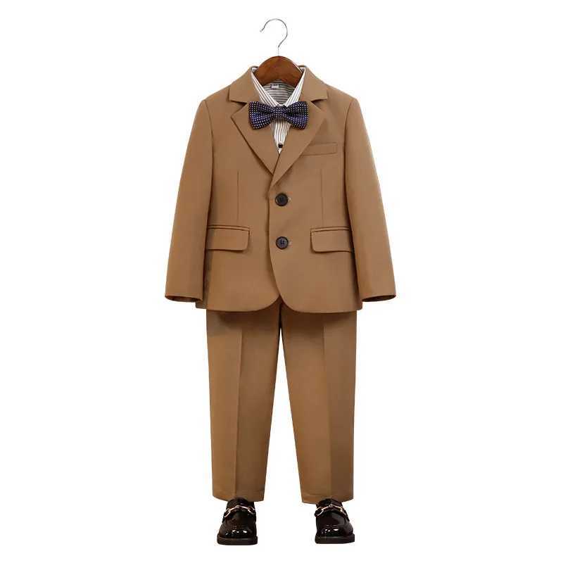 Suits Childrens Brown Formal Suit Set Spring Autumn Korean Boys Performance C Photography Host Wedding Dress Kids Blazer Vest Pants