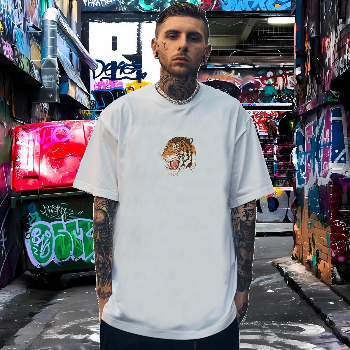 Classic Men Tshirts 230g Pure Cotton tiger T Shirts Men Anime Printing Street Crew Neck Breathable Custom Printed Fashion Designer Tees