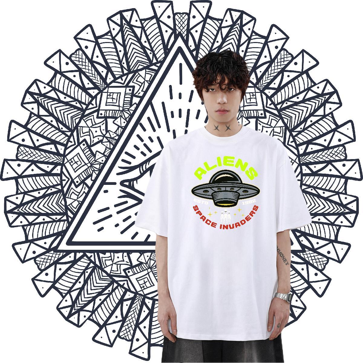 Free Shipping Tshirts 230g Pure Cotton Anime Printing Street UFO Skull O Neck Short Sleeves Designer T shirt Polos