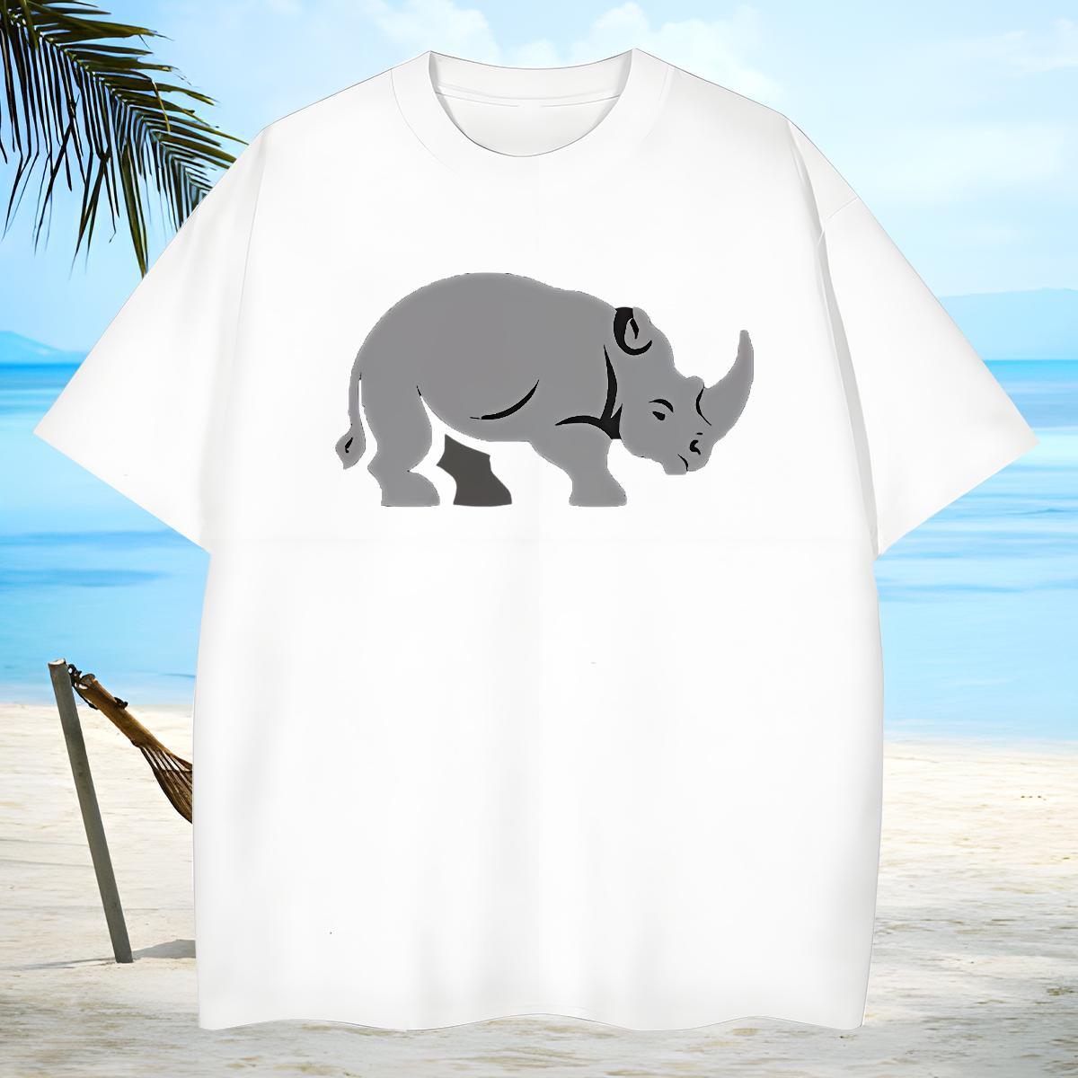 Cool Men Tees 100% Cotton 230g rhinoceros T Shirts Men Daily Wear Short Sleeve O-Neck Oversized 3XL 4XL Custom Tee Shirt