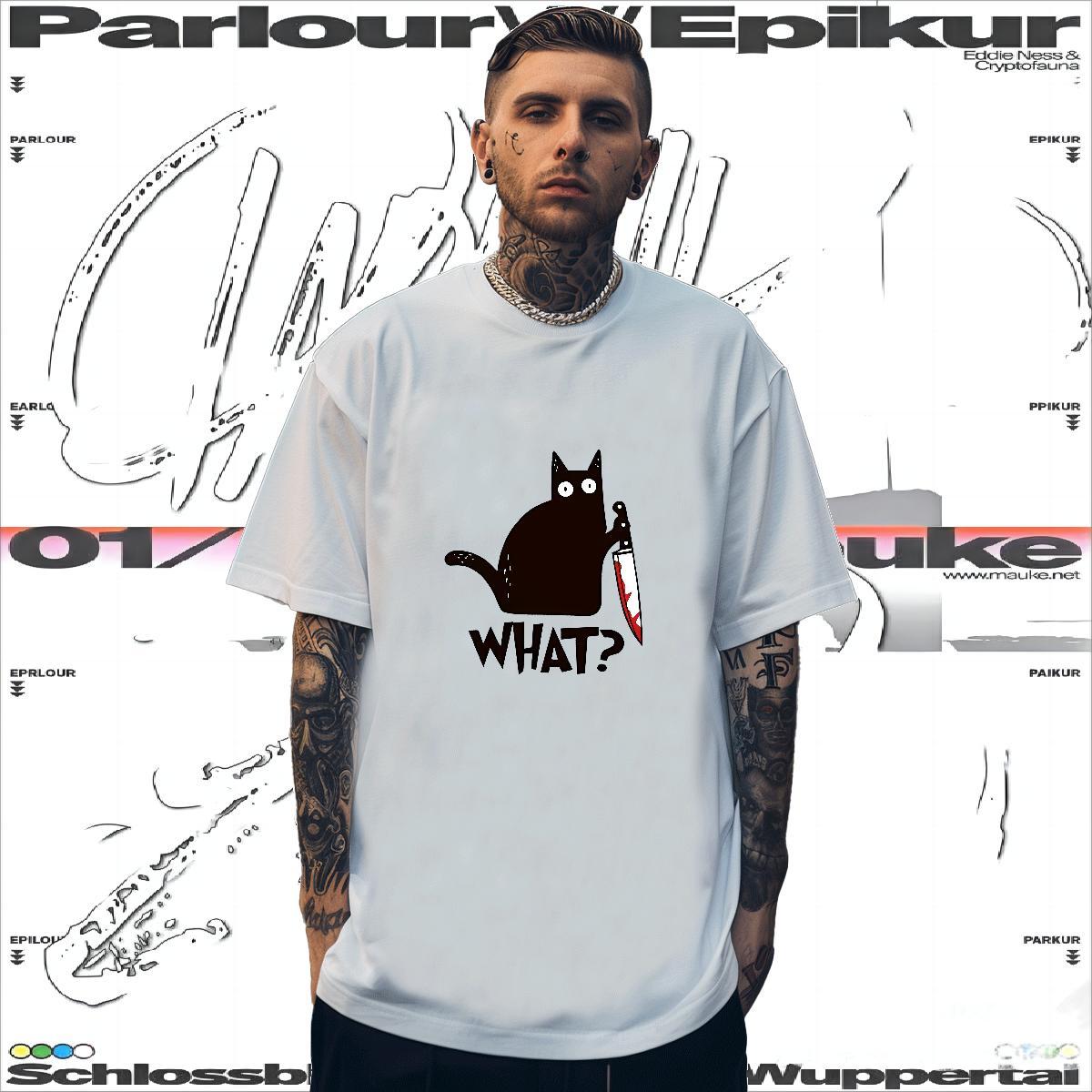 Stylist T-Shirts 230g Cotton cat Anime Printing Street Polos Crew Neck Breathable Wholesale Men Clothes T-Shirt Oversized