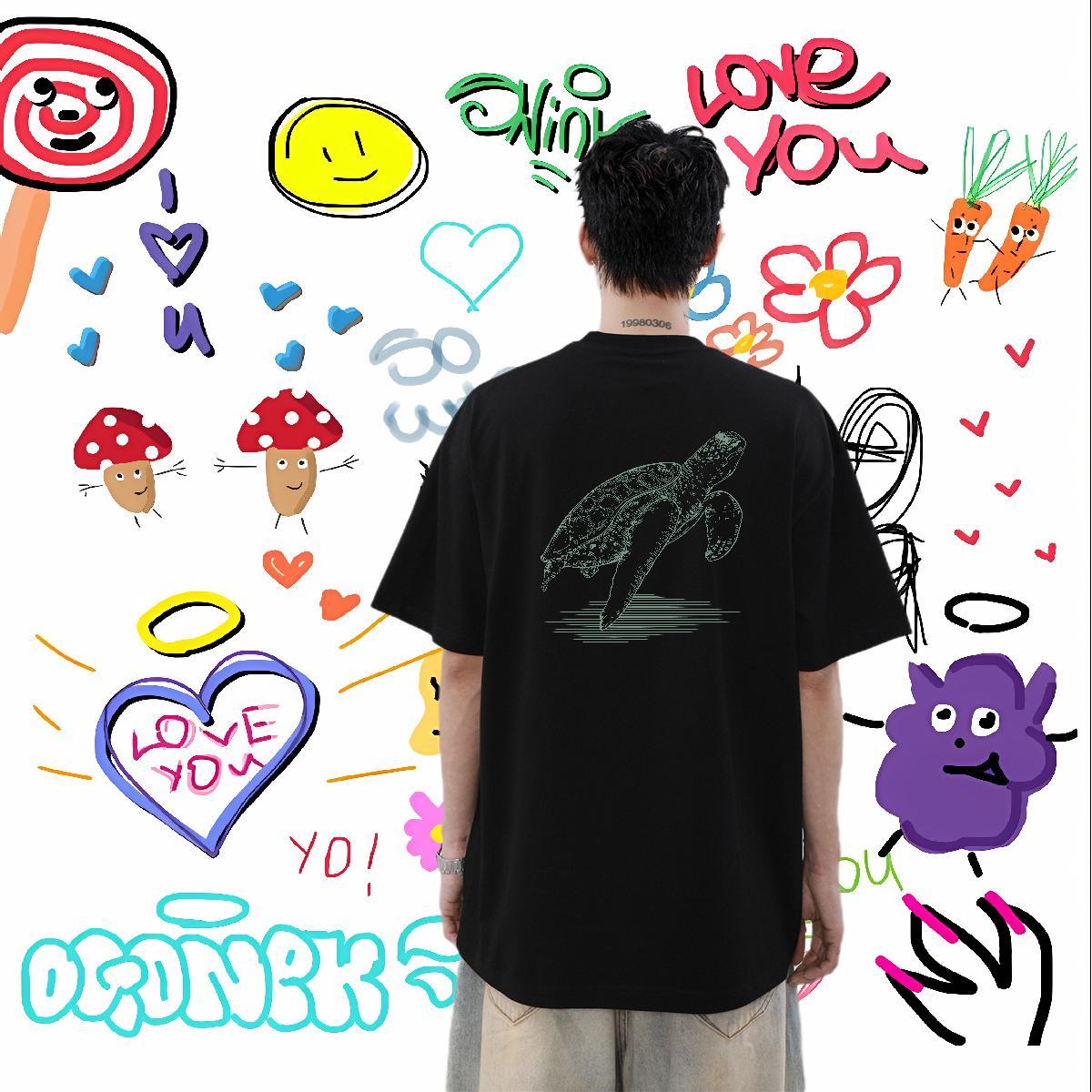 Stylist T shirt 230g Cotton tortoise Street Casual Clothings O-Neck Short Sleeve Unisex Mens Tshirts Graphic