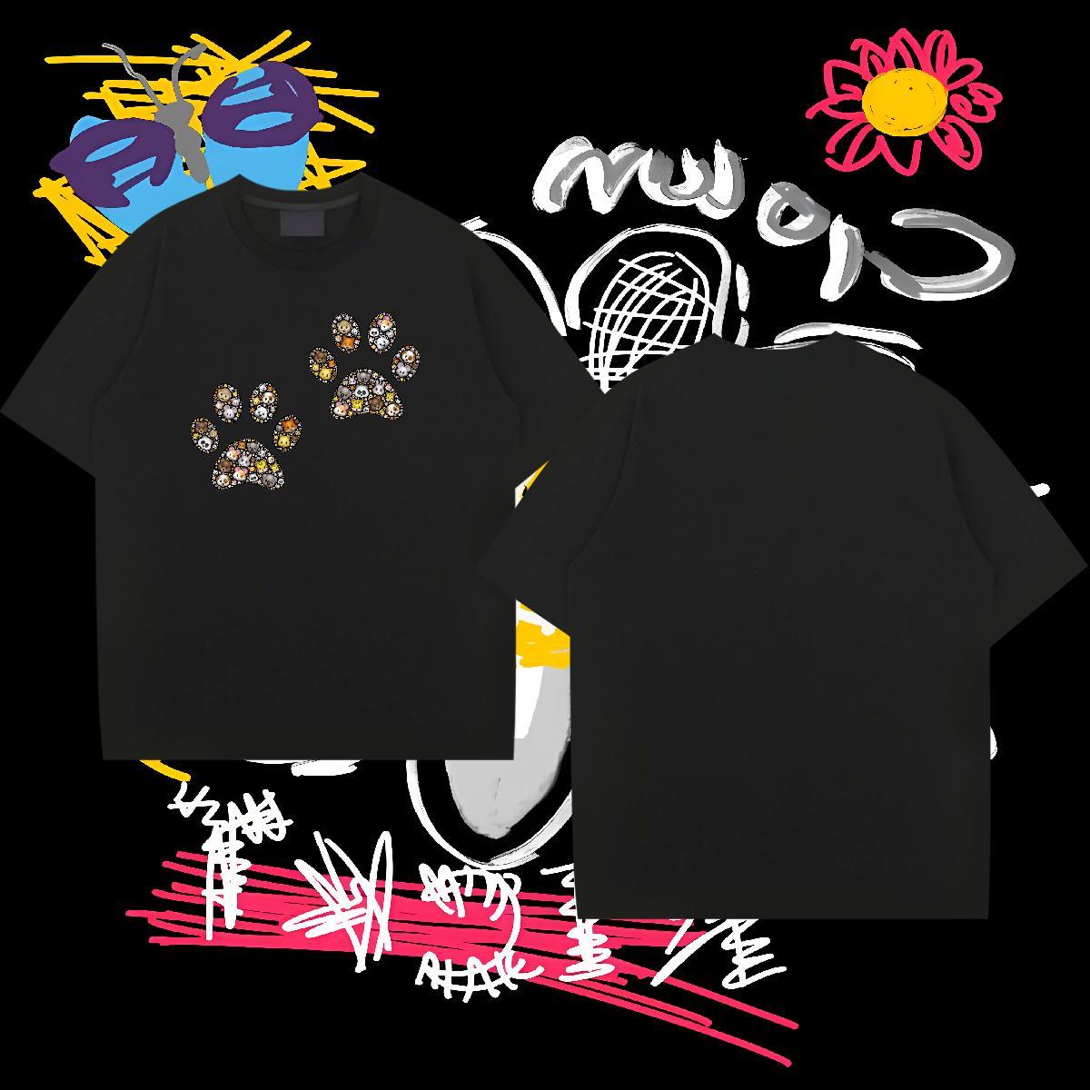 Fashion Casual T shirt 230g 100% Cotton dog's paw Street Casual Tshirts Breathable Crew Neck Unisex Couples T Shirts DIY Printed