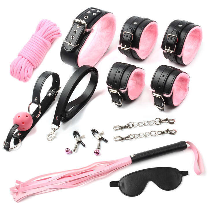 Couple Cosplay Bed Leather Sm Set Handcuffs Collar Nipple Clip Gag Whip Rope Bondage Kit