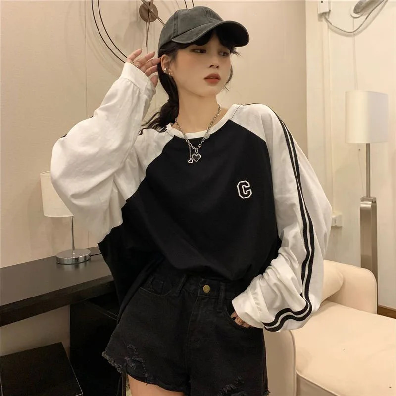 Women Clothing Fashion Loose O-neck Long Sleeve T-Shirt Spring Autumn Casual Thin Style Pullover Lady Elegant Letter Top Tee 240806