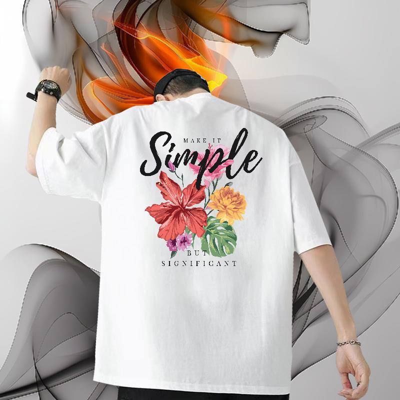New Men T Shirts 230g Pure Cotton flower Spring Summer Polos O Neck Short Sleeves Designer Tshirts Asian Size