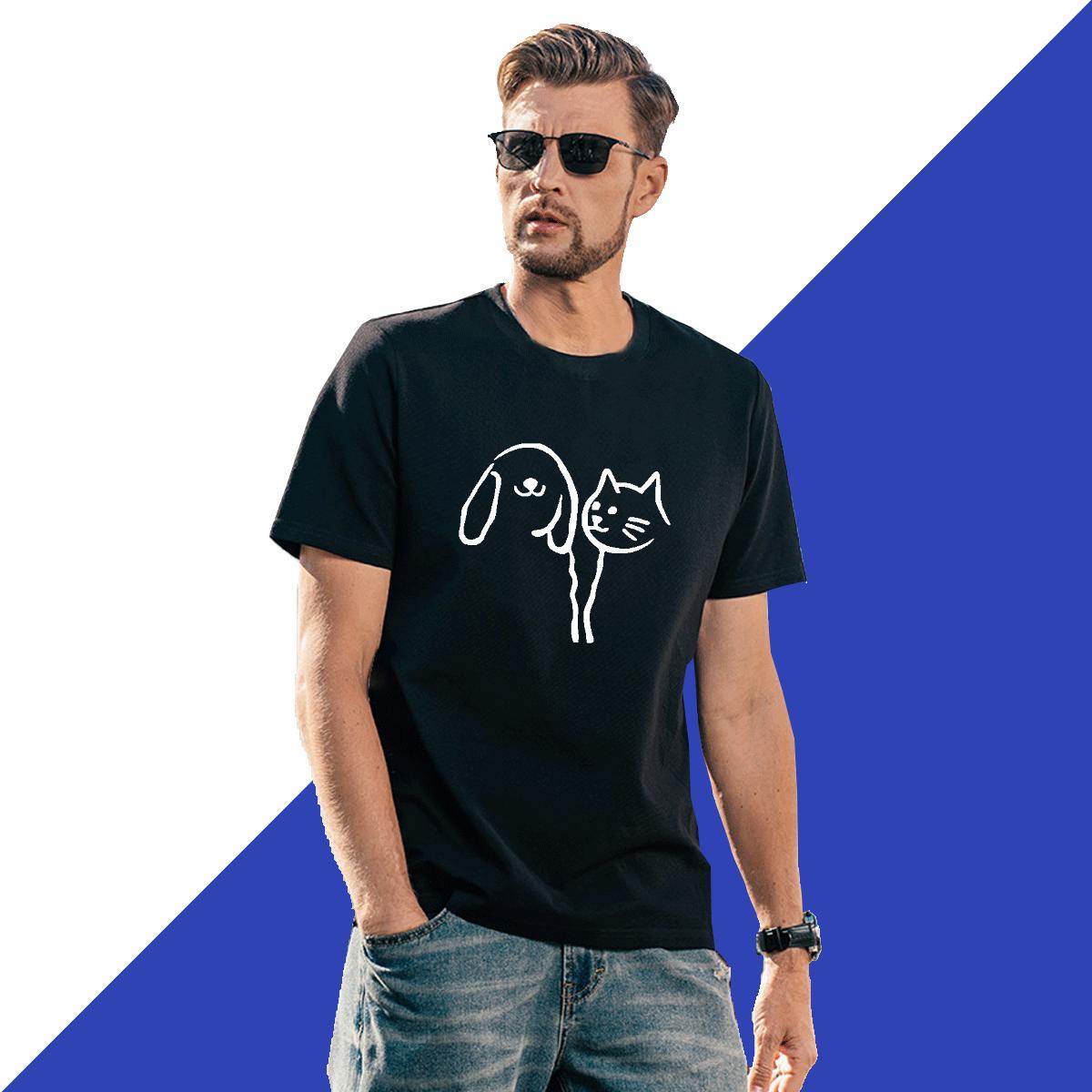 Classic T shirt 100% Cotton 230g cat Anime Printing Street Clothes Pure Cotton Loose Fit Couples T Shirts Asian Size