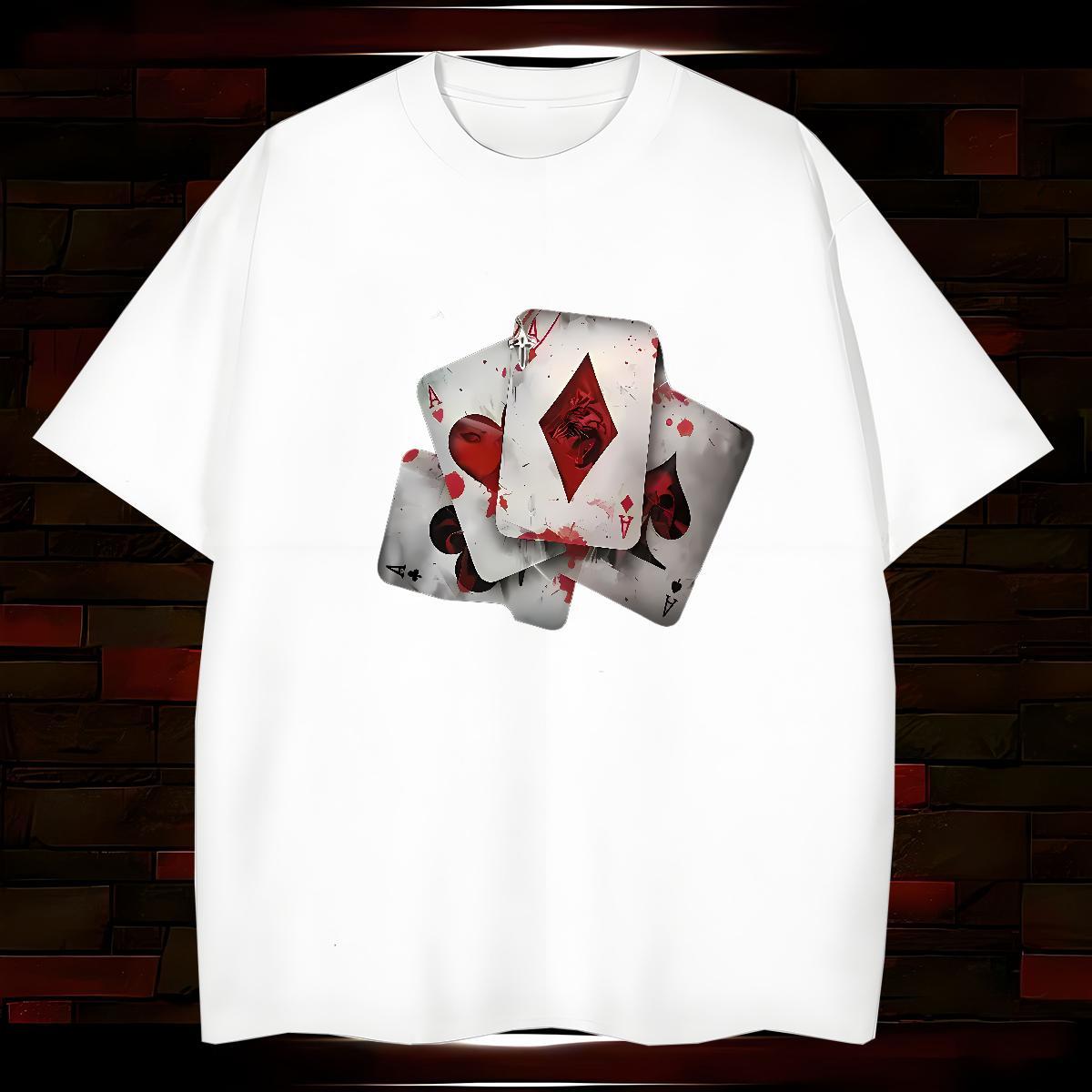 T shirt 100% Cotton 230g poker Casual Short Sleeve O-Neck Cartoon Printing L-4XL Tshirt for Man Woman Customized Popular Tees