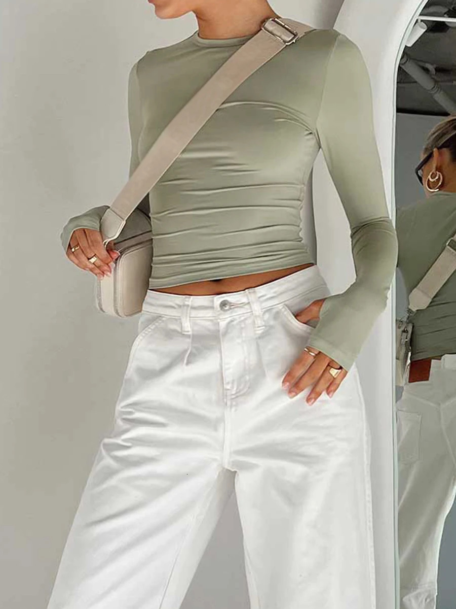 Long Sleeve T Shirt Women Spring Autumn Slim Fit Pullovers T-shirts Streetwear Female Pullovers Basic Tee Y2k Clothes Crop Tops 240806