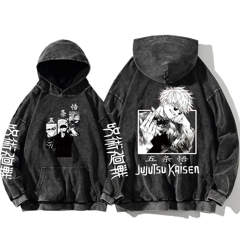 Jujutsu Kaisen Satoru Gojo Sweatshirts Anime Mens High Quality 100% Washed Cotton Hoodie Winter Oversized Streetwear Clothing 240806