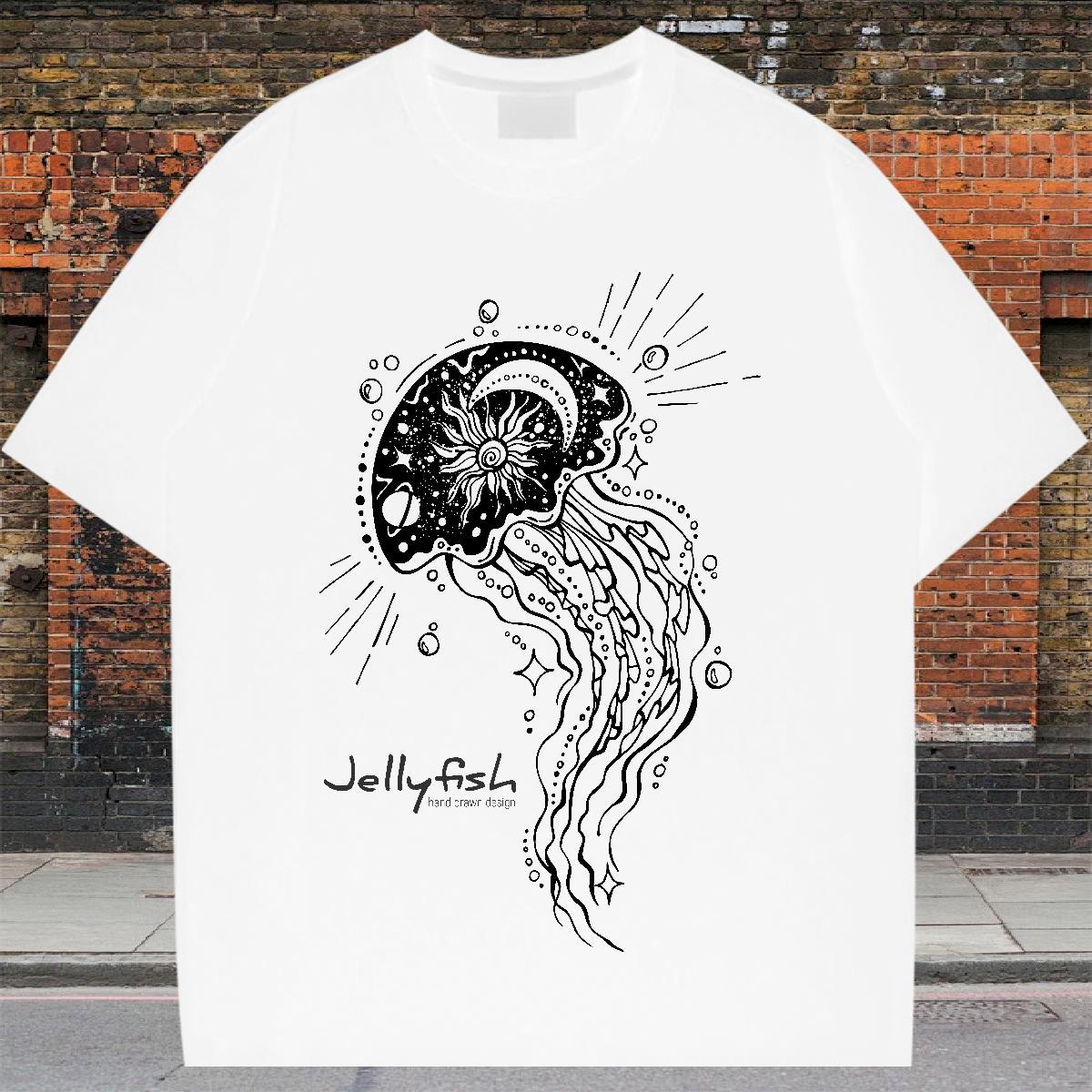 Cool Design Men Clothes T-Shirt 230g Cotton Sport jellyfish Graphic Round Neck Short Sleeve 2024 T shirt Tops Shirt