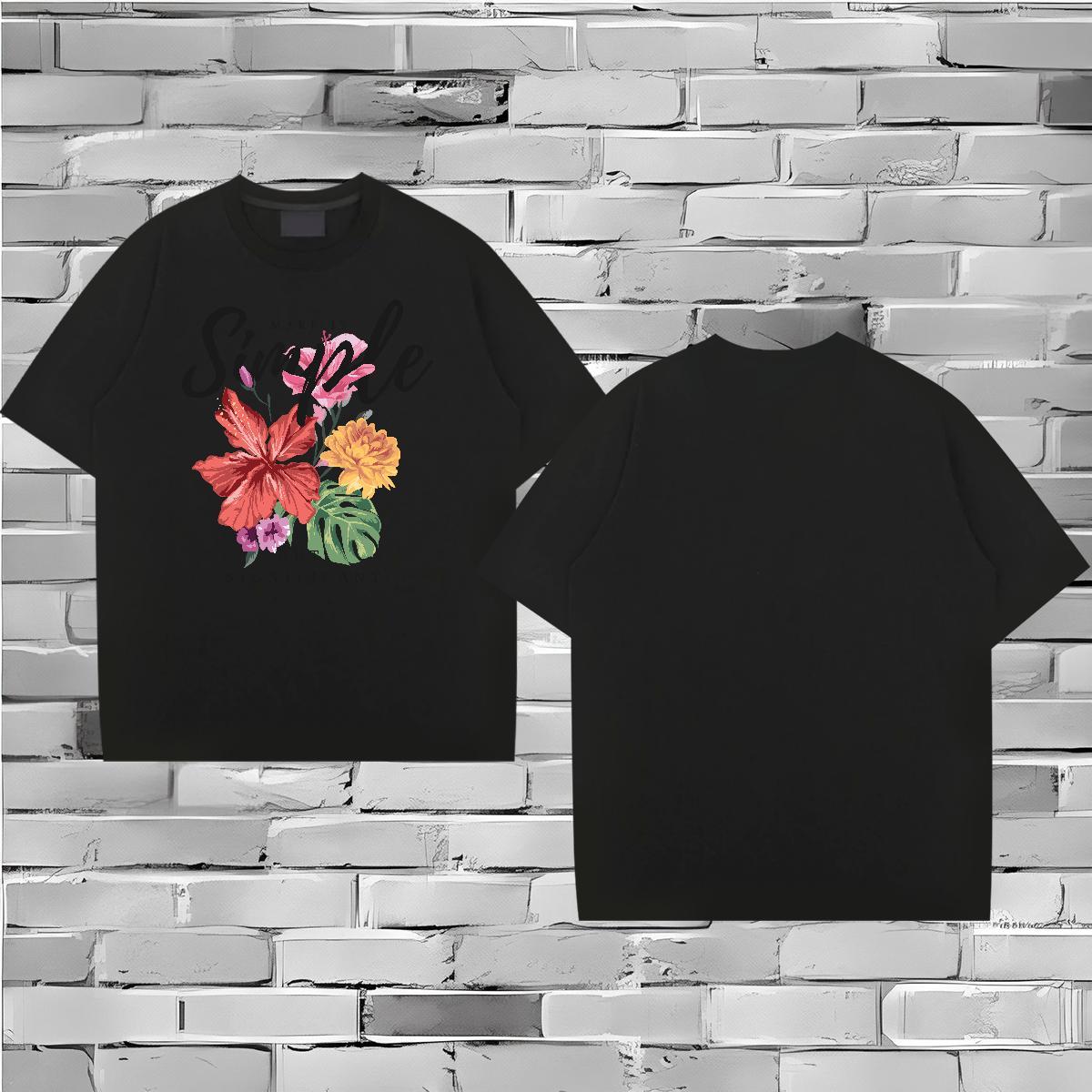 Free Shipping T-Shirts 230g Pure Cotton flower Hip Hop Street Top Tees Crew Neck Breathable Unisex Tshirts Anime