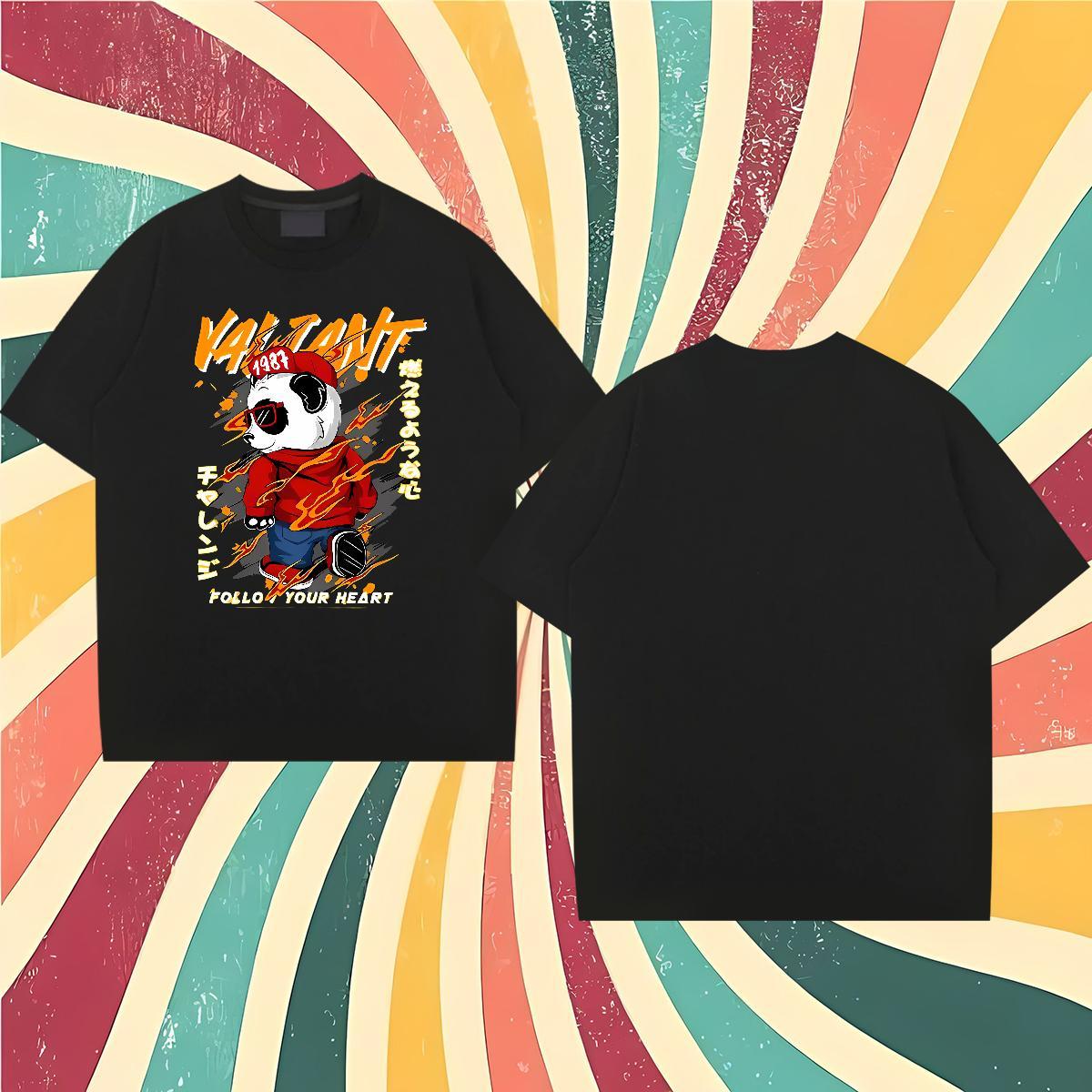 2024 Summer Mens T Shirts 230g Pure Cotton panda Casual Beach Tops Breathable Crew Neck High Quality Men Tees Black White