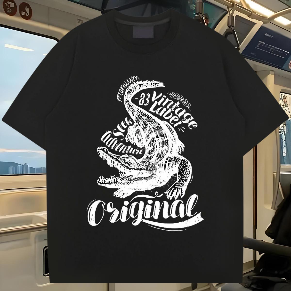 New Arrival Mens T Shirts 100% Cotton 230g crocodile Outdoor Tops Tees Breathable Soft Mens Tshirts Black White