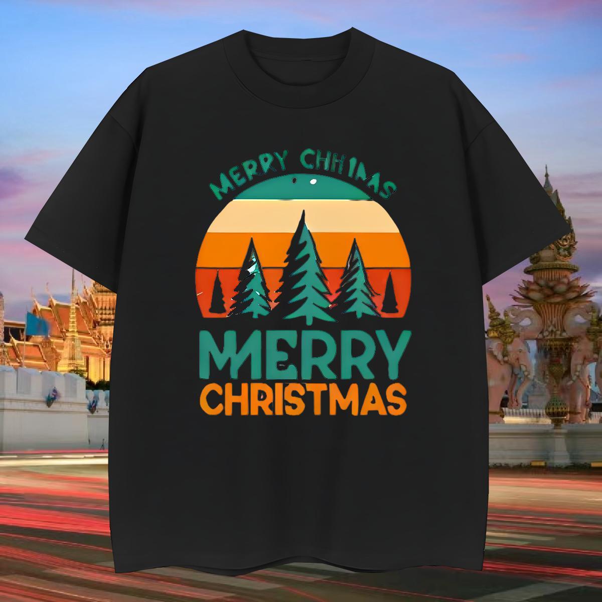 T-Shirts 100% Cotton 230g Christmas High Street Hip Hop Breathable Short Sleeve Oversized Men Tshirts 2024 DIY Soft Tops Shirt