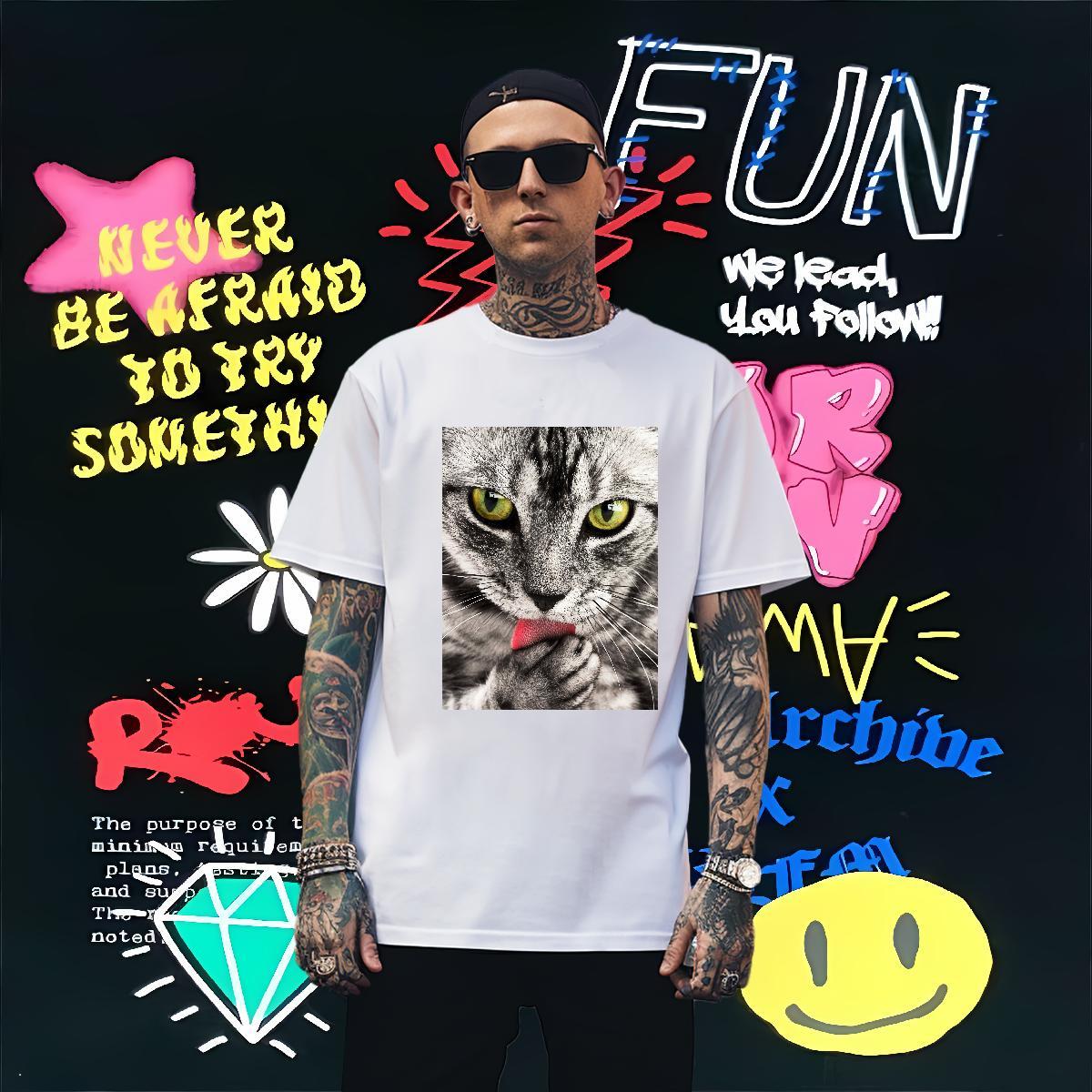 Mens T Shirts 230g 100% Cotton cat Street Short Sleeve O-Neck Custom Printed Men Clothes T-Shirt Factory Direct Cool Tee Shirt