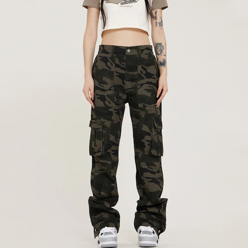 Camouflage Cargo Pants Loose Casual Multipocket Baggy Elastic Waist Wideleg summer High Street jogger Hiking fatigue trousers 240806