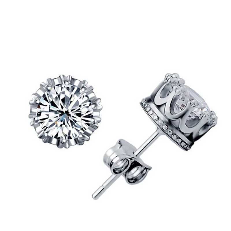 Silver plated fashion jewelry 8MM round 2-carat cubic zirconia stud earrings W240803