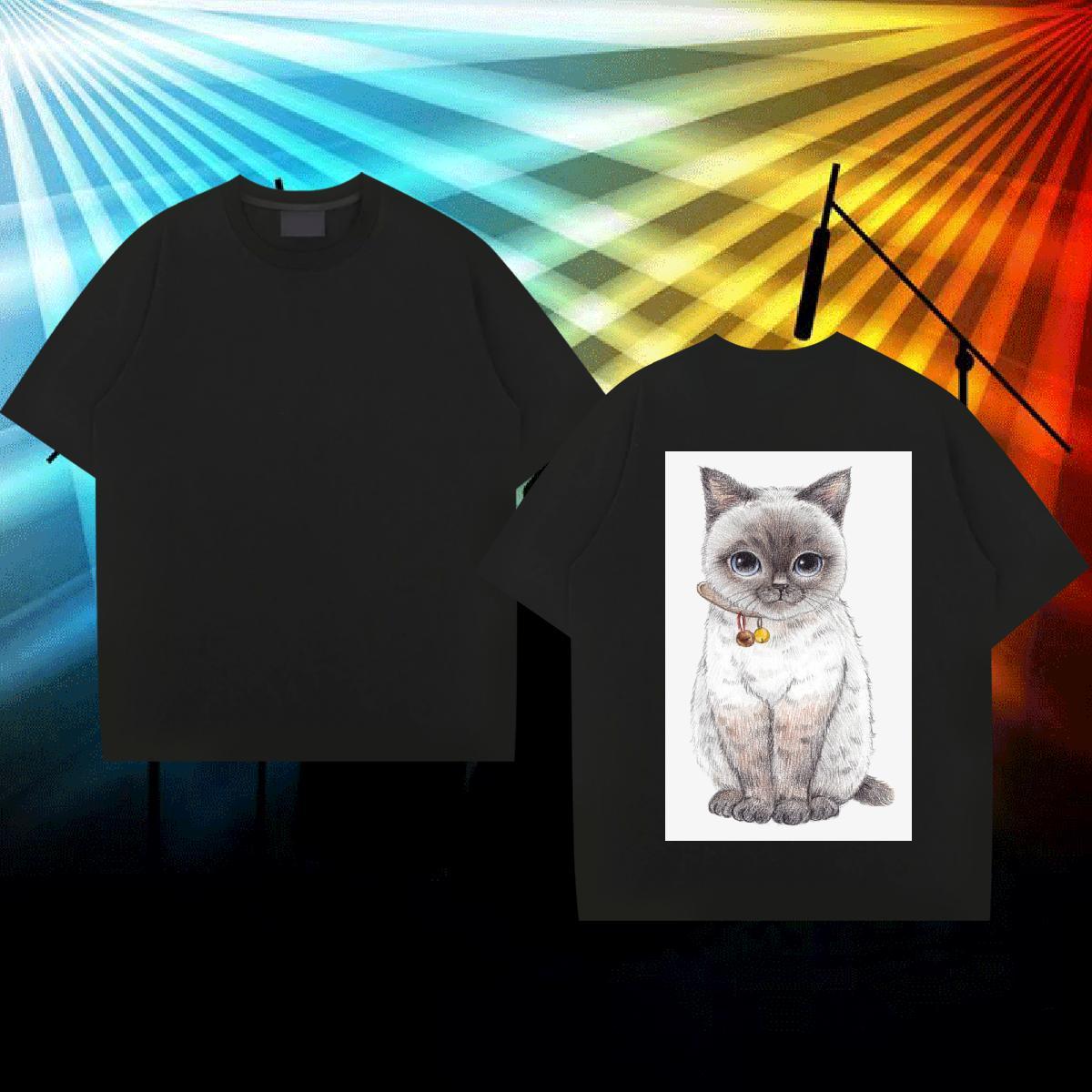 2024 Summer T-Shirts for Men 100% Cotton 230g cat Casual Daily Wear Tshirts Pure Cotton Free Shipping Men Clothes T-Shirt Asian Size