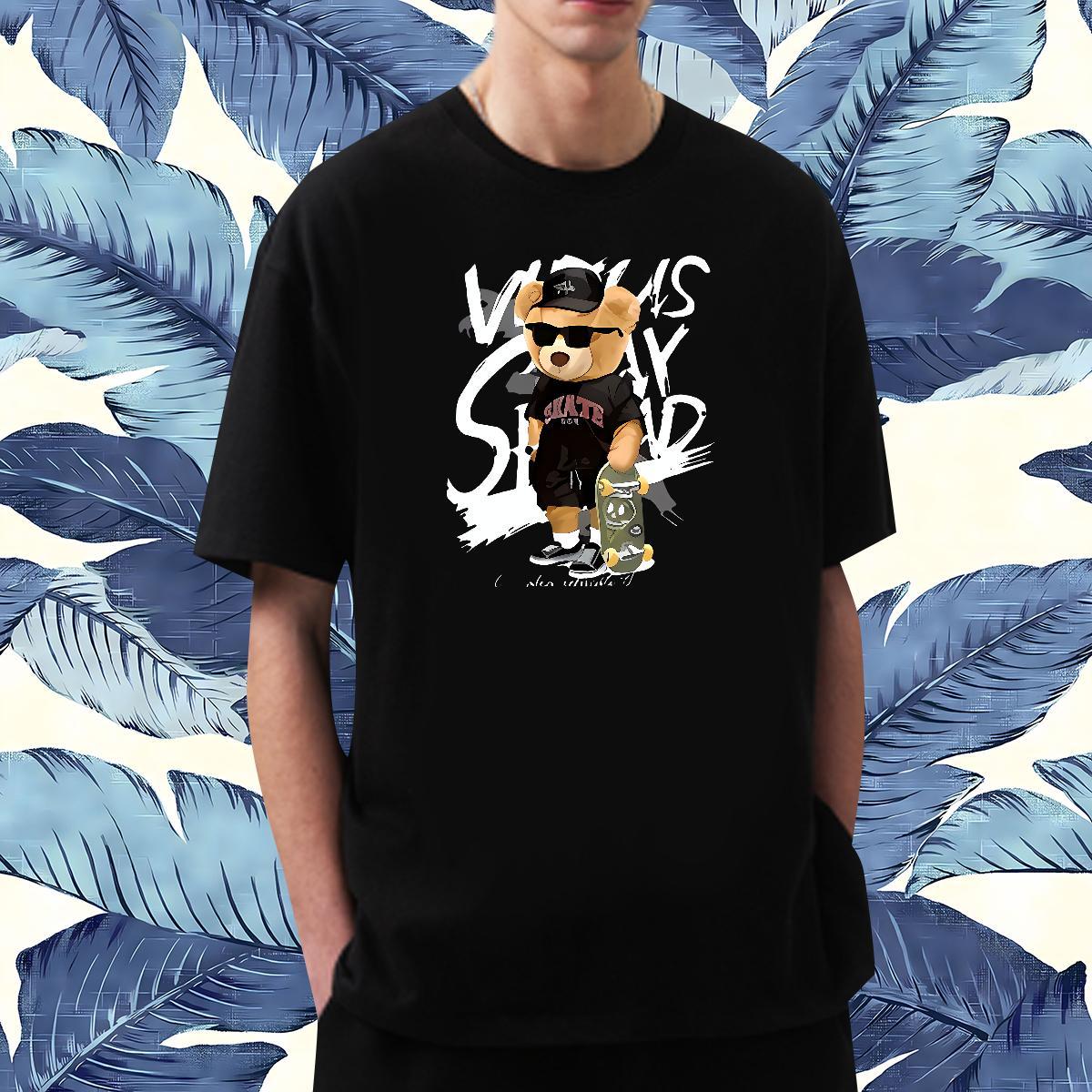 2024 Designer Man T Shirts 100% Cotton 230g bear Street Casual Tshirts O-Neck Short Sleeve TOP Quality Tshirt for Man Woman Floral Print