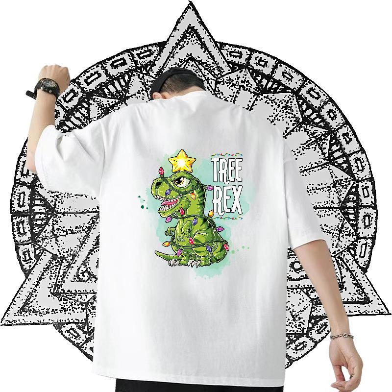 2024 New Mens T Shirts 100% Cotton 230g dinosaur Anime Printing Street Clothings Breathable Loose Men Tops Tees Custom Big Size