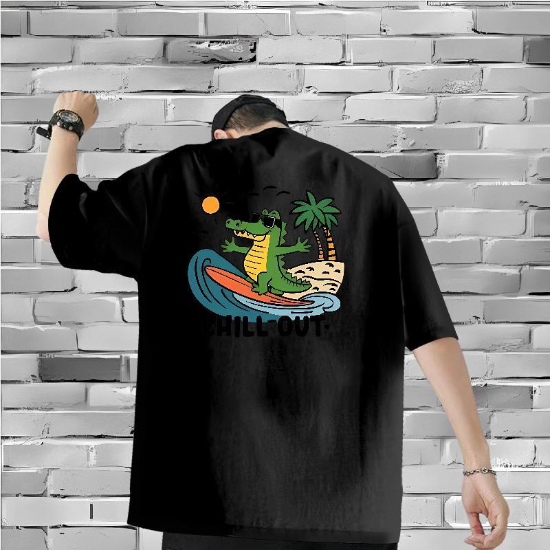 2024 DIY T Shirts Men 230g Cotton dinosaur Outdoor Tees Short Sleeve Soft Comfortable Mens Tshirts Oversized 4XL