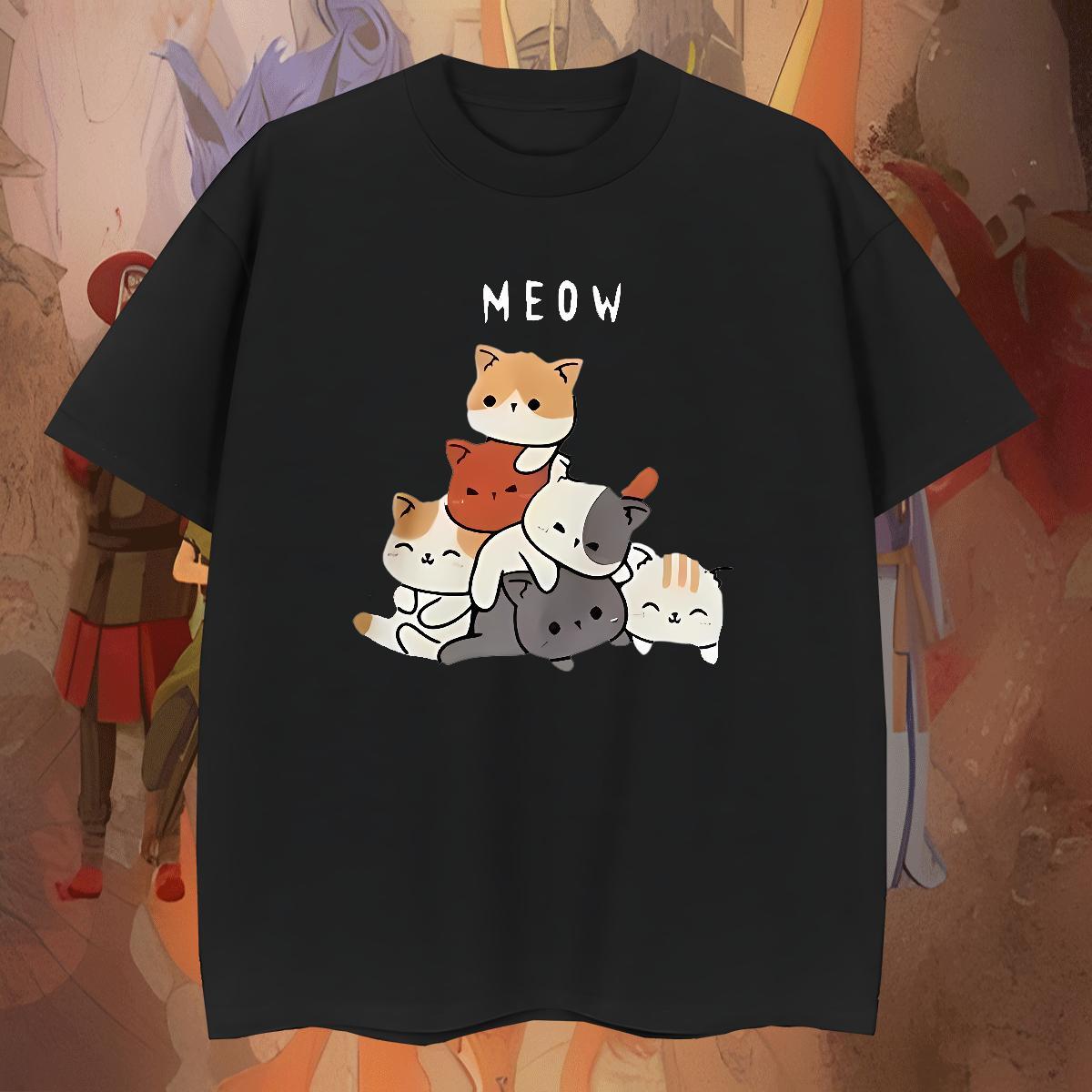 Unisex Tshirt for Man Woman 230g 100% Cotton Casual Beach cat Anime Print Breathable Short Sleeve Factory Direct T Shirt For Man Polos