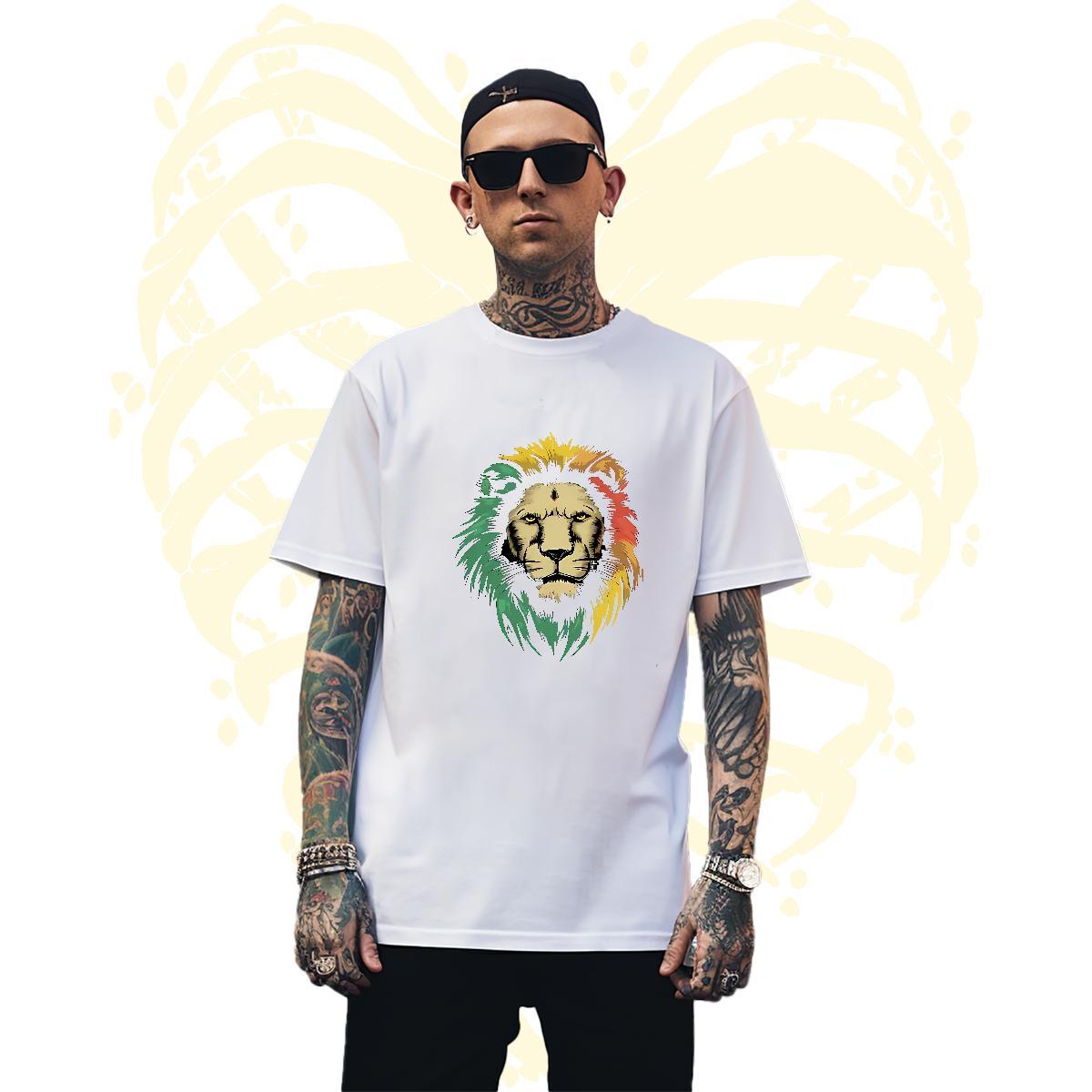 Classic Tshirts 100% Cotton 230g lion Men T Shirts Home Outdoor Breathable Short Sleeve Oversized 3XL 4XL Free Shipping Wear