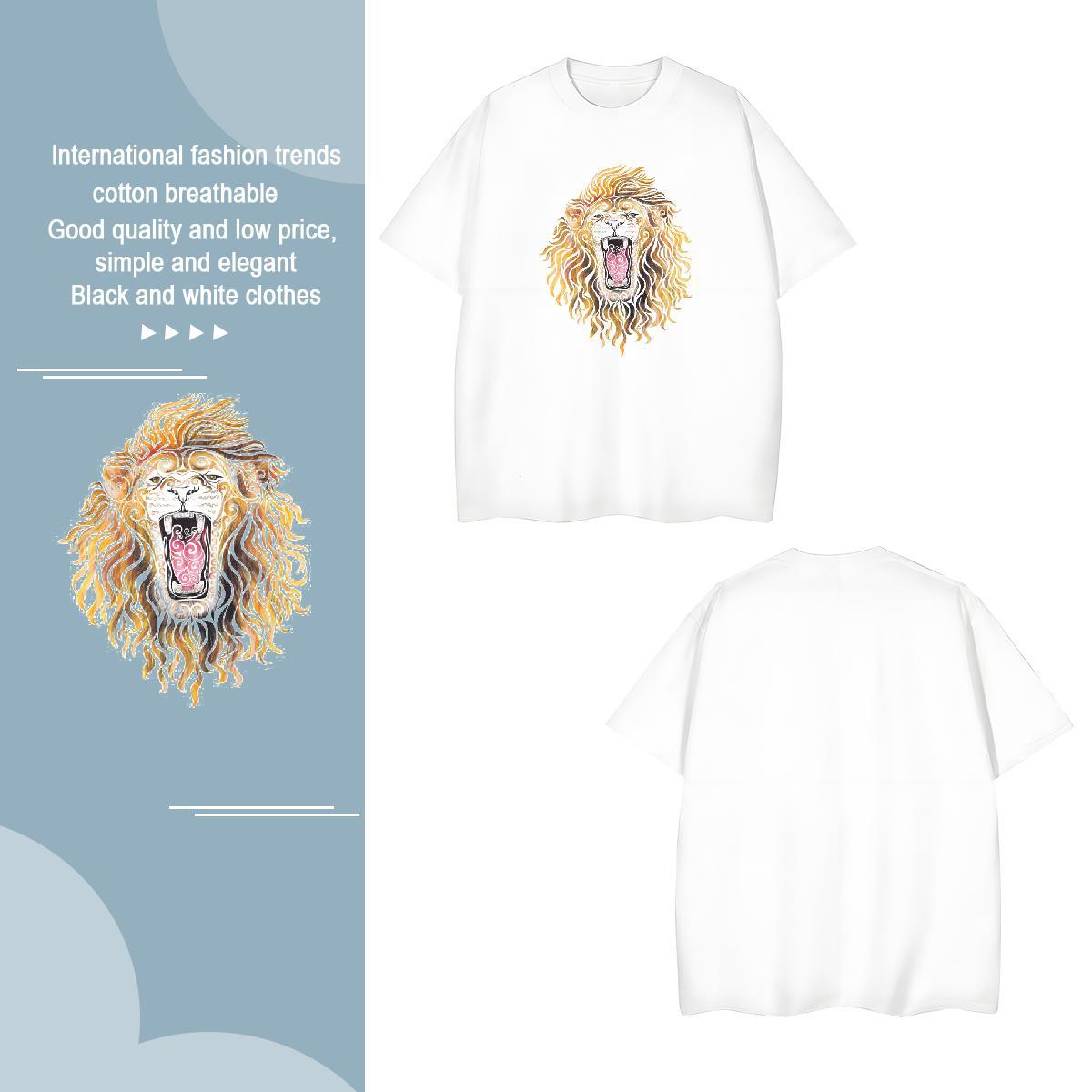 Men T Shirts 230g 100% Cotton lion Street Casual Breathable DIY Men Tops Tees 2024 High Quality Tshirts