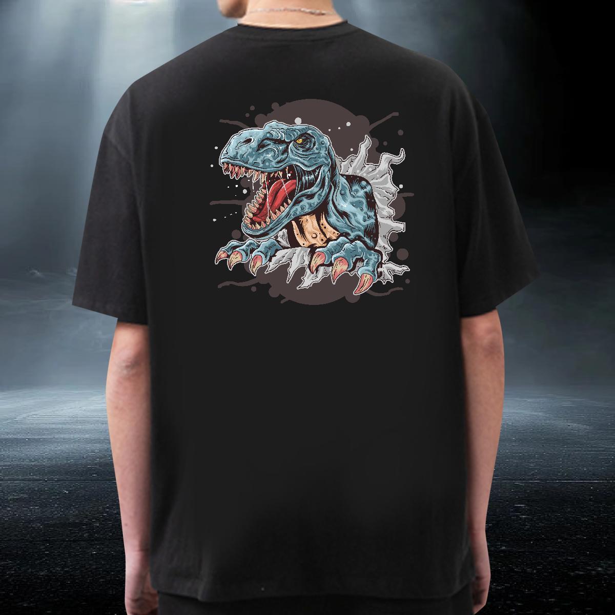 New Arrival T-Shirts 230g Cotton dinosaur Anime Printing Street Wear Breathable Crew Neck Classic Mens Tshirts Oversized